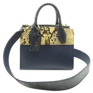 Louis Vuitton City Steamer Handbag Grain Calf Leather Navy Blue